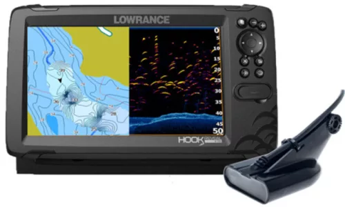 Hook REVEAL 9 50/200 GPS/halradar plotter 50/200, 455/800 kHz-es, lefelé pásztázó HDI jeladóval