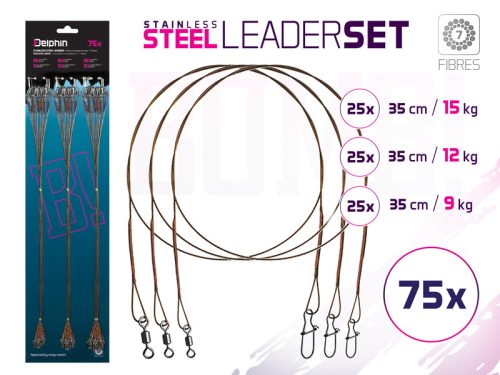 Szett BOMB! acél előke karabinerrel / 7 szál | 75x /20,30,40cm/12kg