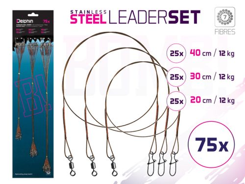 Szett BOMB! acél előke karabinerrel / 7 szál | 75x /35cm/9,12,15kg