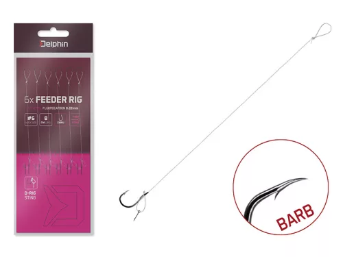 Kötött horog Delphin FLR D-rig / 6db | 8cm/0,22mm/BARB #8/Sting7mm
