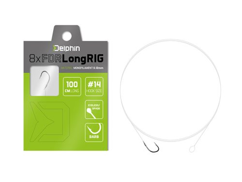 Kötött horog Delphin FDR LongRIG / 8db | 100cm / 0,20mm / BARB #8