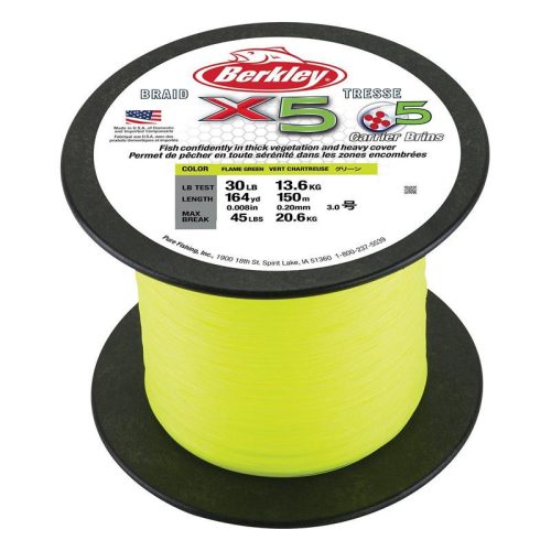 Berkley x5 Braid; 2000m | 2190yd, 0,08mm, 7,6kg, Flame Green