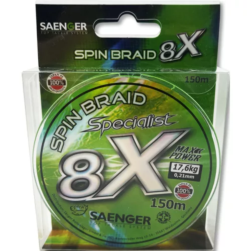 Saenger 8X fonott zsinór zöld 0,16mm / 150m / 13,40kg