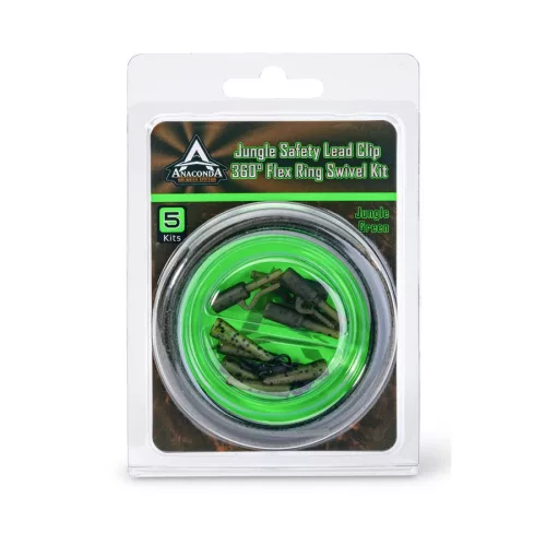 ANACONDA Jungle Gr. Safety Lead Clip 360° Fley Ring Swivel 5 szett / zöld