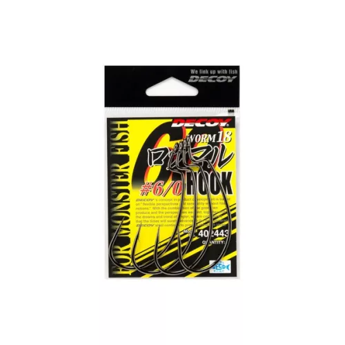 DEC DECOY WORM18 6/0 HOOK #6/0 NS BLACK 4PCS/BAG