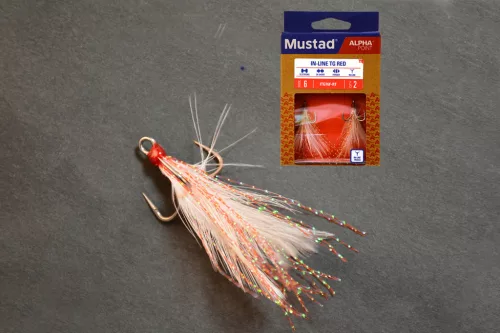 MUSTAD IN-LINE TRIPLE GRIP, RED TINSEL, 4 2DB/CSOMAG